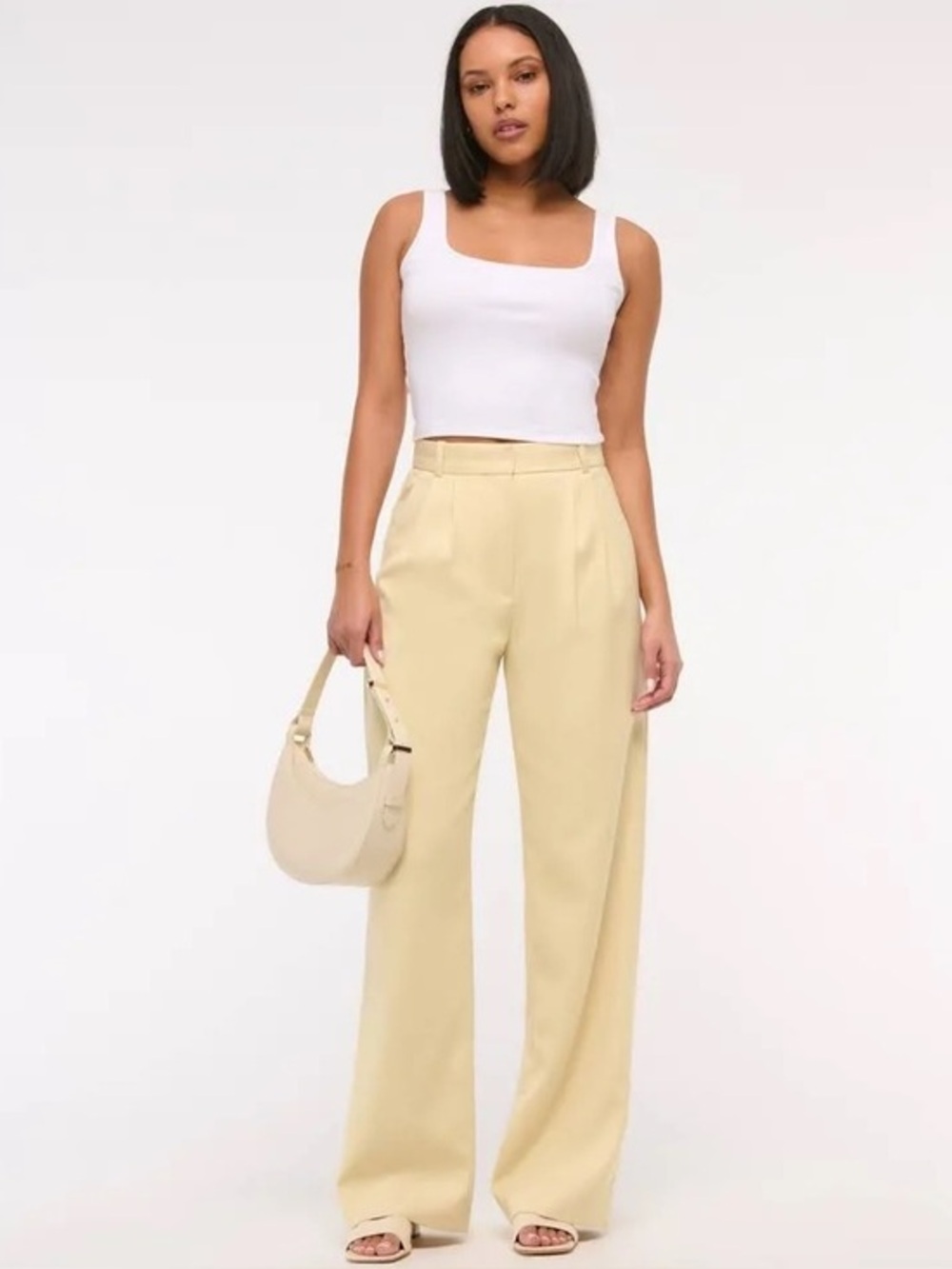 Abercrombie & Fitch A&F Sloane Tailored Wide Leg Pants Butter Yellow Sz 4S